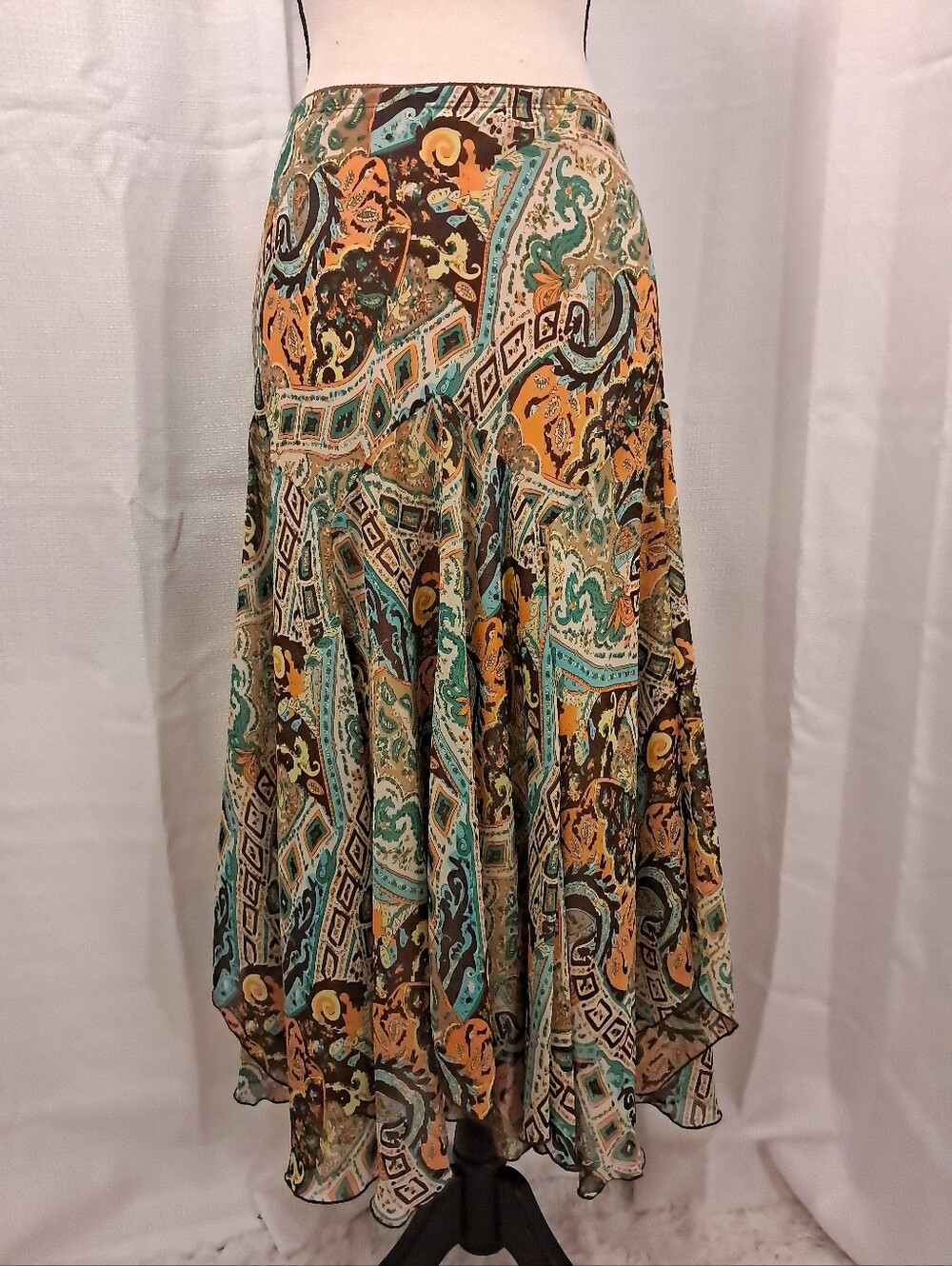 Vintage 90s Y2K Newsworthy Skirt Green‎ Brown Boho Peasant Fairy Whimsical L